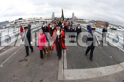 Opening of Twin Sails bridge in Poole for community weekend.