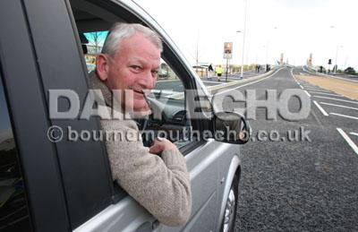 Poole's Twin Sails bridge opens to traffic on April 4, 2012. Picture of David Ellison, who was the first motorist to drive across the bridge.