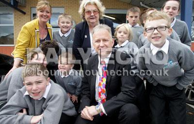 Tregonwell Academy  School Report. Brian Hooper Executive Head Teacher of Tregonwell Academy with pupils, Chair of Govenors Pat Marchiori-White and, back left, Head of School Tregonwell Academy Nigel Bowes Campus Nicki Mitchell. 