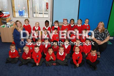 Reception Class children at Malmesbury  Park  Primary School with their Teacher  Kirsty Pike, and TA Amanda Middaugh