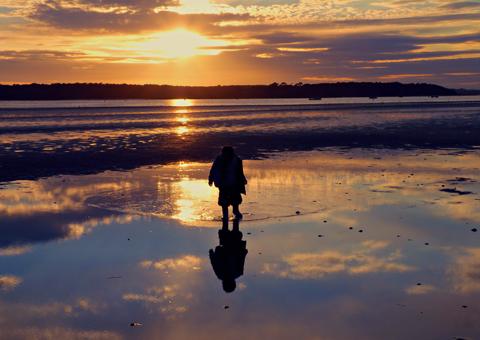 Taken on the low tide at Shore Road, with Brownsea island in the background, in the  setting sun around 17.10 pm on the 23rd February 2012. The little boy is my son who loved the wet sand and puddles left by the low tide. Picture by Paul Cobb.