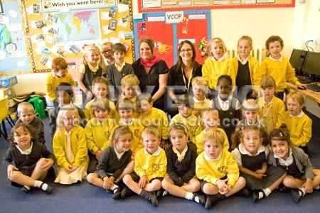 Reception Class "Dragonflies" at Courthill School. Teaching Assistant Mrs Emma Allen (Left), with Teacher Kimberley Williams (Right).