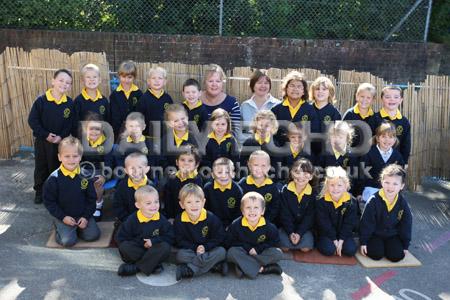 Reception class children at Kinson Primary  School with Teacher Colleen Taylor, left, and TA Lorna Brown.