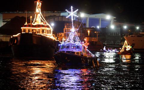 A flotilla of lights at the Christmas on Poole Quay event. 