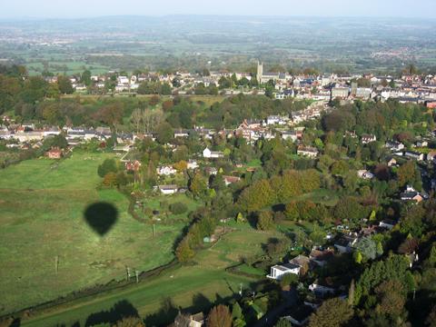 A hot air balloon shadow over Shaftesbury. Taken by Mike Clarke.