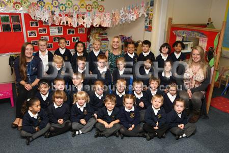 Reception children at King's Park Primary School in Bournemouth with  TeacherBecky Wilson, centre, and TA's Laura Towndrow, left, and Debbie Richards, right.
