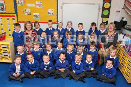 Reception children at Parley First School with Teacher Jenni French, left, and TA Susie Guest.
