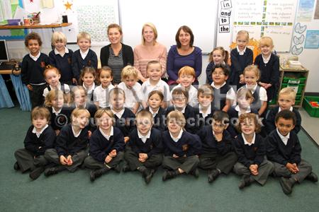 Reception Class at St Luke's Primary School. L-R Kirsty Fennell (TA), Sarah Stocker (TA), and Mrs Yvonne Kay (Teacher).