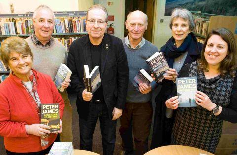 ENTERTAINING: Acclaimed crime author Peter James, in black, with fans Christine and Eddie Craven, Paul and Pauline Townsend and Westbourne Bookshop’s Kirsty Robinson