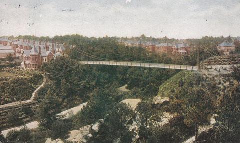 Old coloured postcard of the bridge at Alum Chine, Bournemouth submitted by G Gulliver. Possible postmark of 1904. 