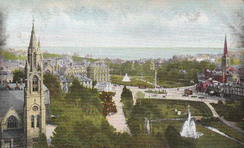 Postcard of a general view of Bournemouth, unusually showing two fountains. Postmarked 1908. Submitted by John Stimson.