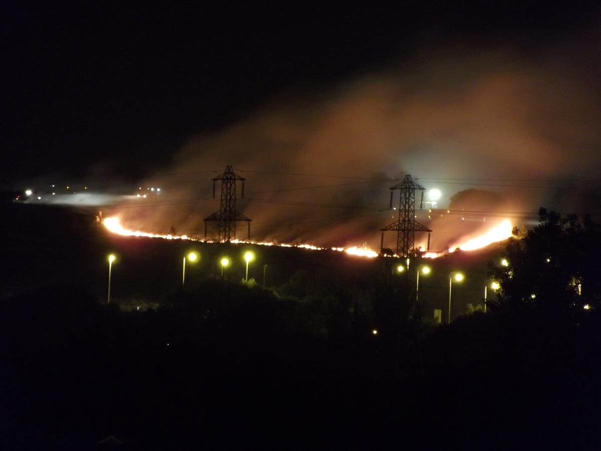 Firefighters battled a huge blazes at Canford Heath after arsonists set fires at several locations. Picture: Paul Smith