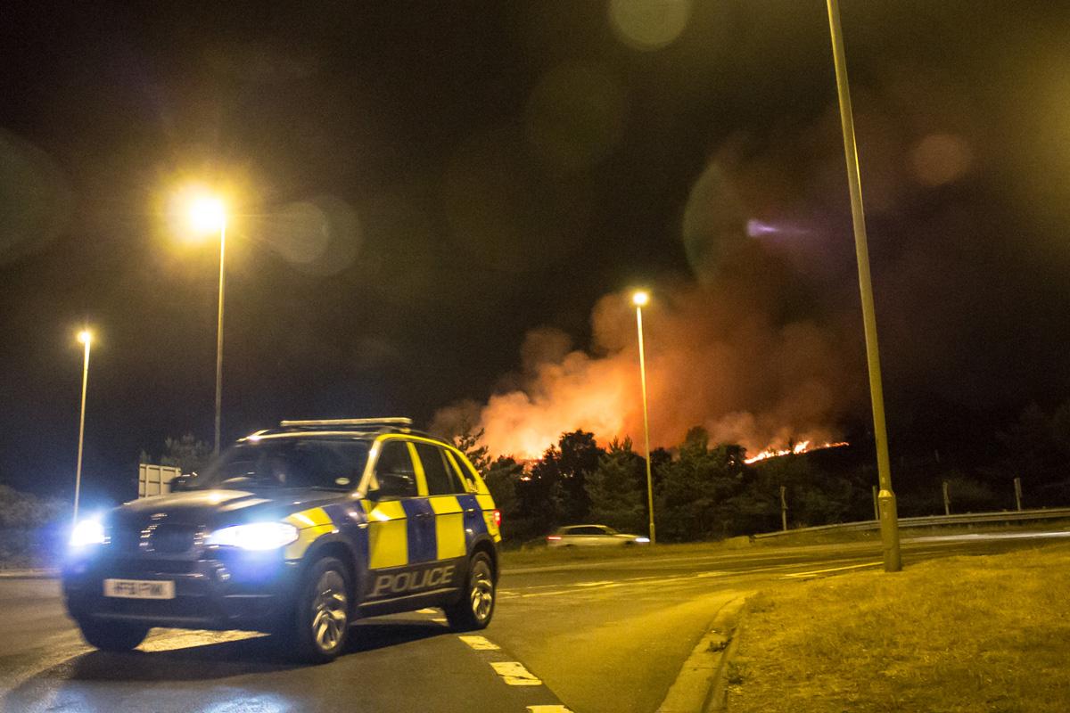 Firefighters battled a huge blazes at Canford Heath after arsonists set fires at several locations. Picture: Josh Samways
