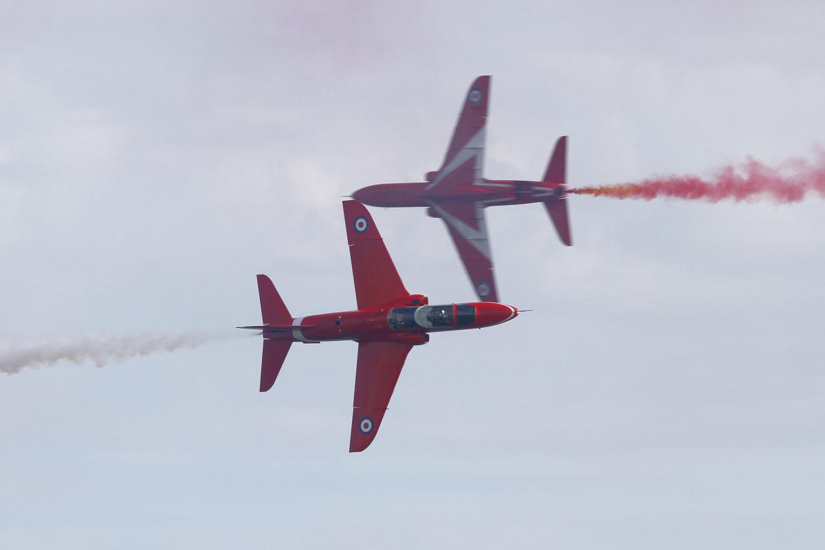 The Red Arrows in flight over Dorset