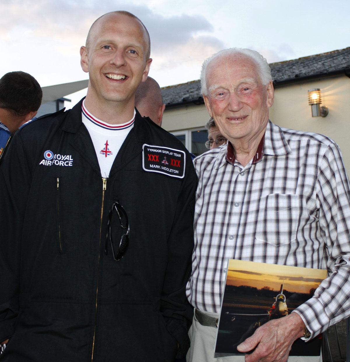 Bournemouth Red Arrows Association Barbecue at Bournemouth Flying Club ... Typhoon Display Team engineer Mark Middleton with Gerald Humphries.