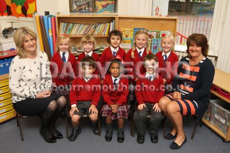 Reception children at  St Thomas Garnet's School  with Teacher Torfrida Gillings, left, and TA Mary Williams