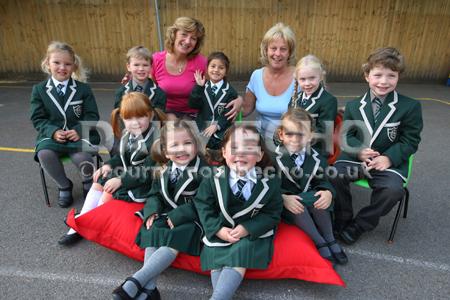 Reception children at Buckholme Towers School  with their Teacher  Michelle Palmer, left, and  Linda Fox, right.
