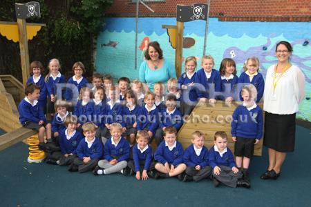 Children in  Dragonflies class at Courthill Infant School with  Teacher  Kim Williams, right, and TA Emma Allen