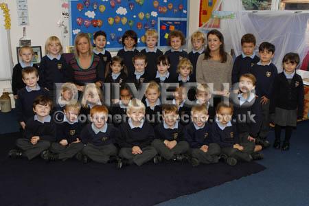 St Joseph's Catholic Primary School, Somerford ... Ducklings class with class teacher Miss Emma Saunders, right, and teaching assistant Mrs Victoria Price, left.