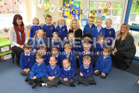 Reception Children at Hillside First School in Verwood with their Teacher Kelly Riley, centre, and TA's Rachel Rogers,left, and Joyce Nicholls.