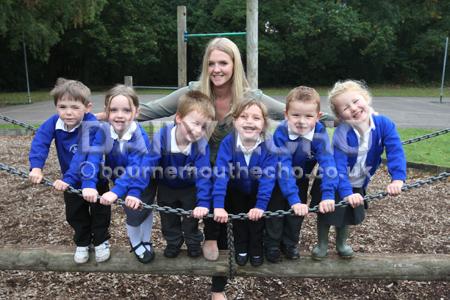 Reception Children at  Three Legged Cross First School with their Teacher Faye O'Gorman