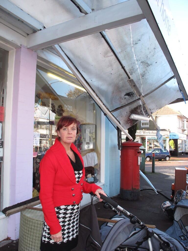 See all Daily Echo and reader pictures of damage left behind after St Jude hits Dorset. Aveil Meechan at Prama charity shop in Kinson after the storm damaged some of their canopy