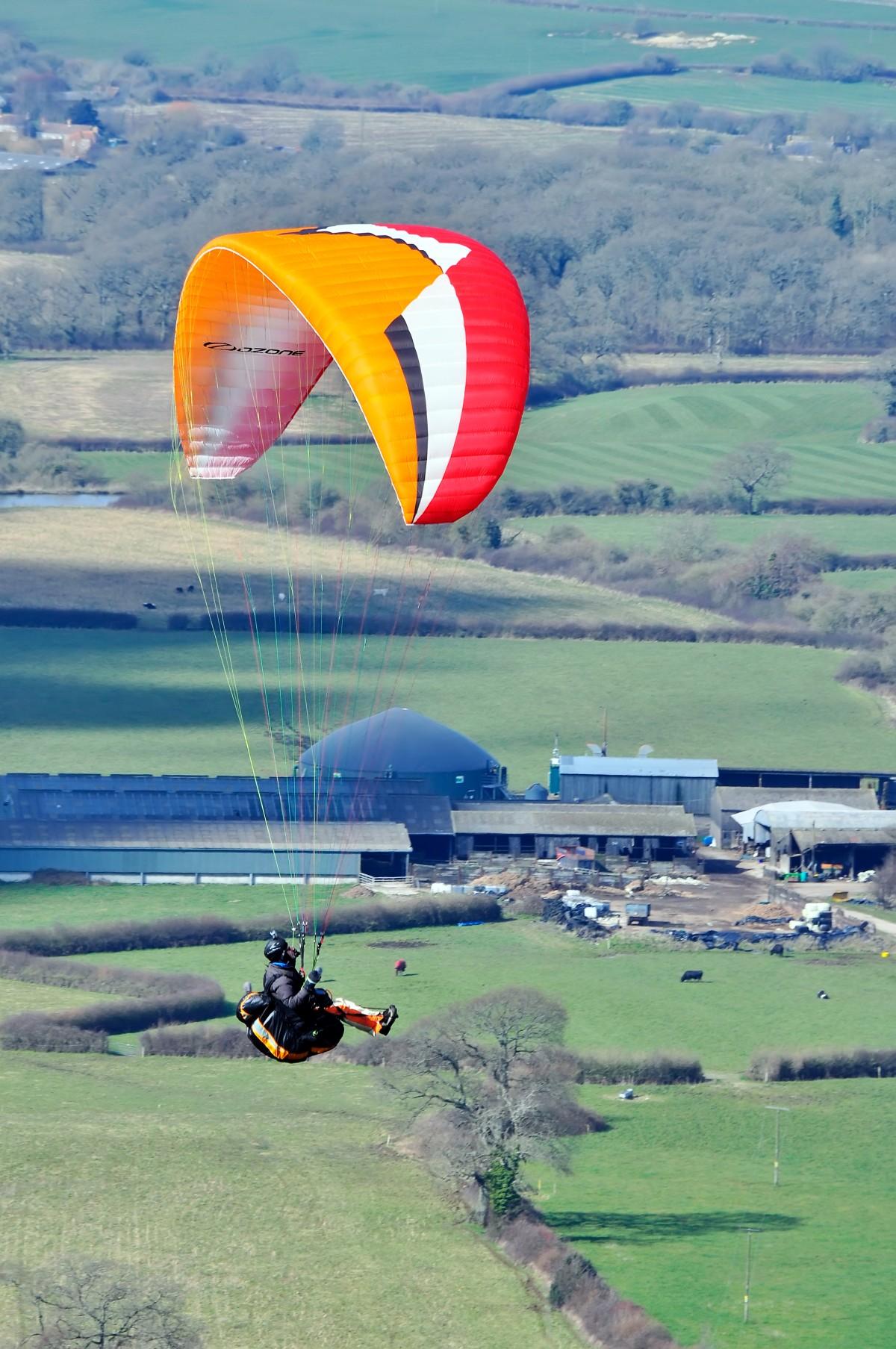 Paragliding over Brooks Farm, Belchalwell in the Blackmoor Vale. Shot from Bell Hill taken by  Terry Dean