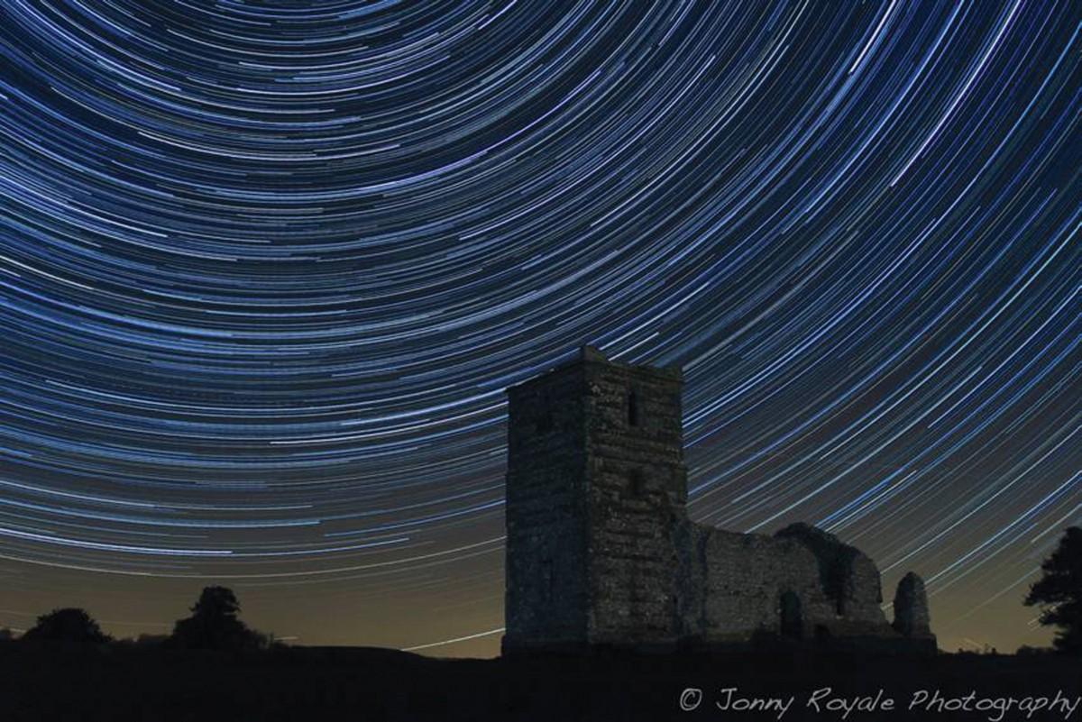 Knowlton Church on a starry night, taken over a 3 hour period using a stack of roughly 260 30" second exposures, it appears to be showing the stars circling behind a well known spooky sight in Dorse. By Jonn Royale 