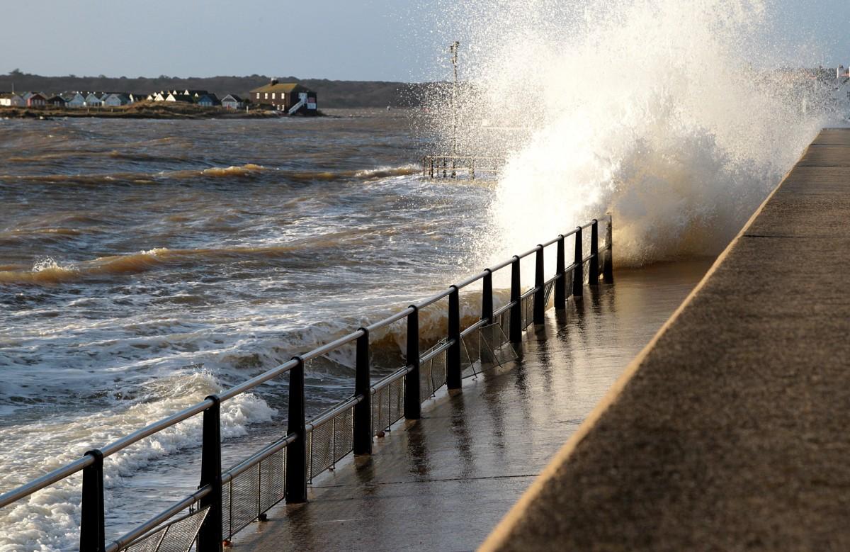 Heavy rain and strong winds cause flooding and high tides across Dorset. Flooding at Mudeford Quay.