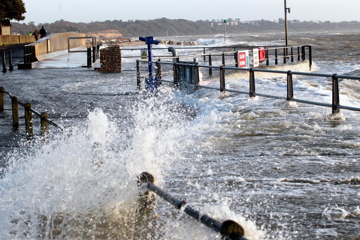 Heavy rain and strong winds cause flooding and high tides across Dorset. High Tide at Mudeford Quay.