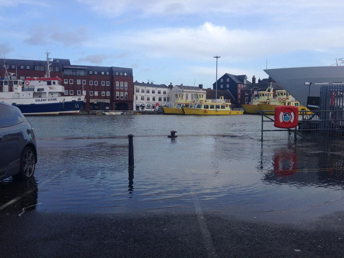 Heavy rain and strong winds cause flooding and high tides across Dorset. See Daily Echo photographer and reader pictures. Ferry Road at Poole Quay by Jacqui Dexter