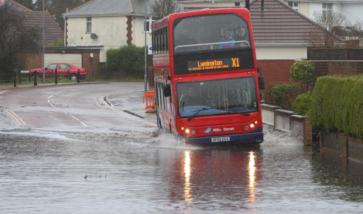 Heavy rain and strong winds cause flooding and high tides across Dorset. Flooding in Mudeford Lane, Christchurch