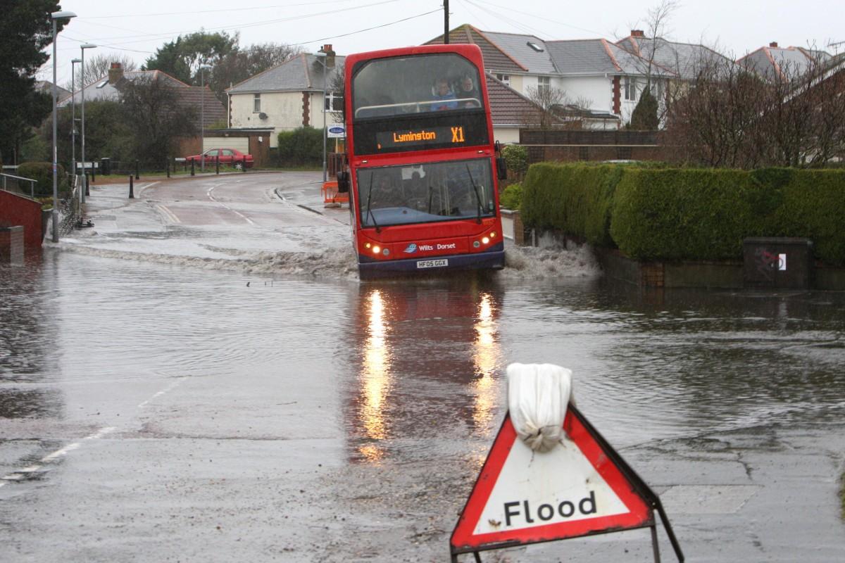 Heavy rain and strong winds cause flooding and high tides across Dorset. Flooding in Mudeford Lane, Christchurch