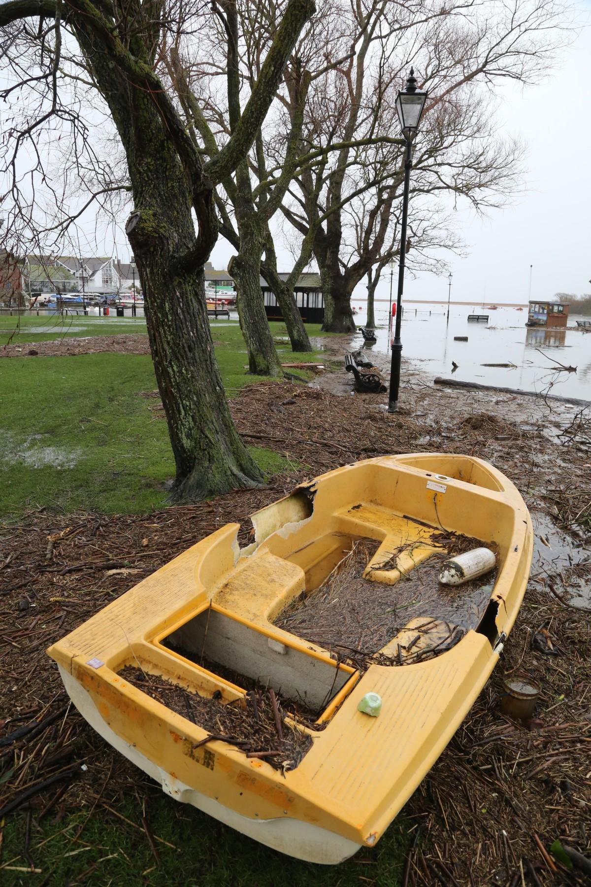 Heavy rain and strong winds cause flooding and high tides across Dorset. Debris at Christchurch Quay
