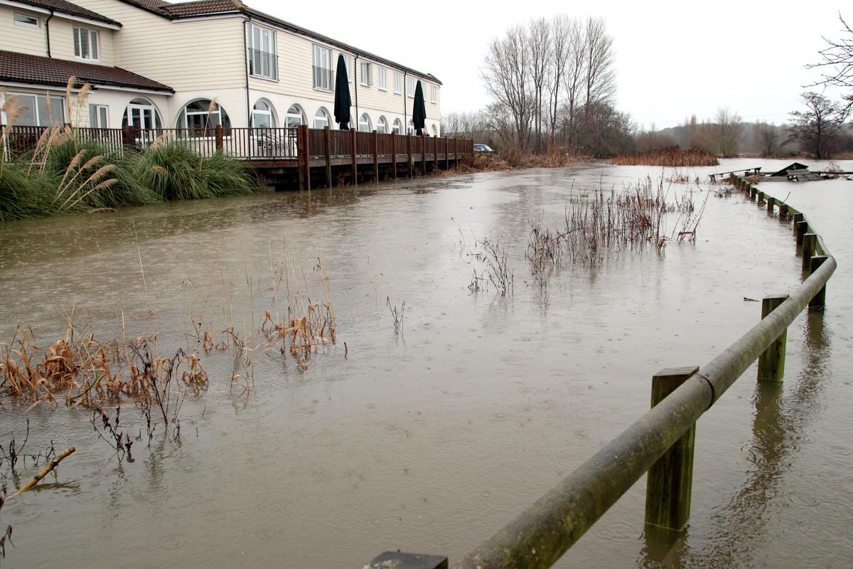 The Stour water levels are high at The Bridge House citylodge in Longham. What was a garden is now a lake.