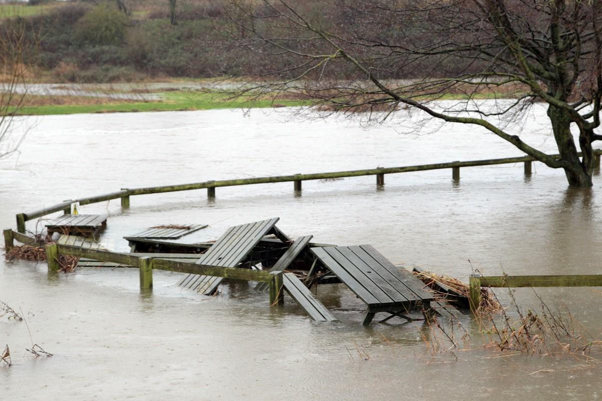 The Stour water levels are high at The Bridge House citylodge in Longham. What was a garden is now a lake.