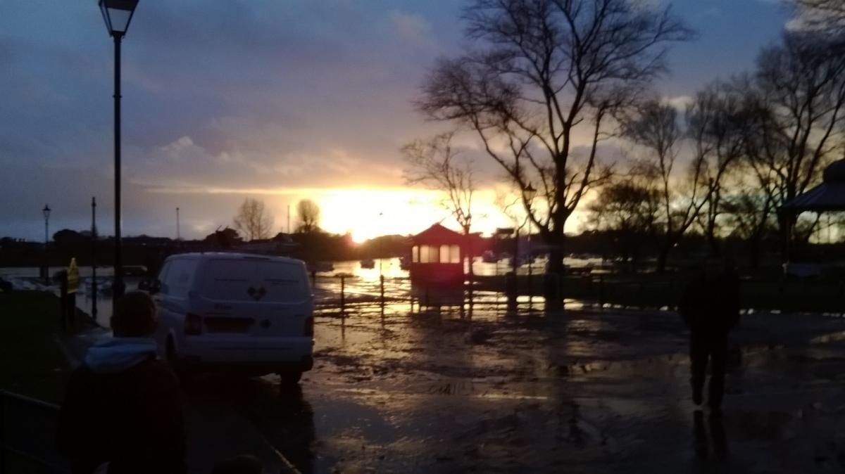 Sunset over flooding at Christchurch by Diana Conway-French