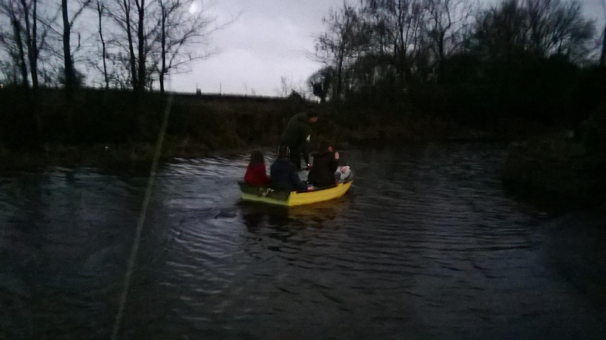 Getting to school by boat in Stapehill Road in Hampreston. Picture from Hayley Allen