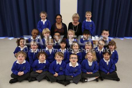 Queens Park Infant Academy. Adults L-R. Teacher Esther Cross and TA Linda Tunstall. 