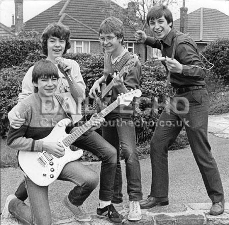 Echo photo 1983.  Twynham Comprehensive School rock band Crisis (l-r) Billy Atyeo, Geoff Brown, Paul Tyler and Steve Courage.