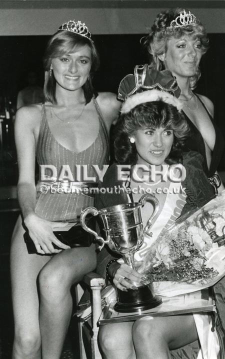 1984, Debi Clark centre, became Miss Bournemouth. Second was Julia Hicks 19 left, and third Debbie Scudamore 20 right.