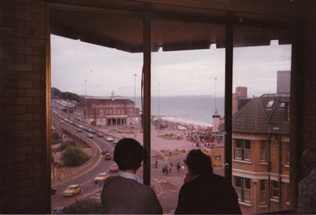 Pier Approach Baths from BIC submitted by Barbara Summers. Picture taken in the mid 1980s from window of a newly built Bournemouth International Centre. Barbara's mother and cousin Patrick looking out on to Pier Approach and Pier Approach Baths.