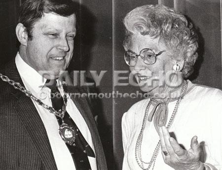 In April 1985 anti-porn campaigner Mrs Mary Whitehouse with Barry Pattison, president of the Radio, Electrical and Television Retailers' Association at their conference at the Royal Bath Hotel.