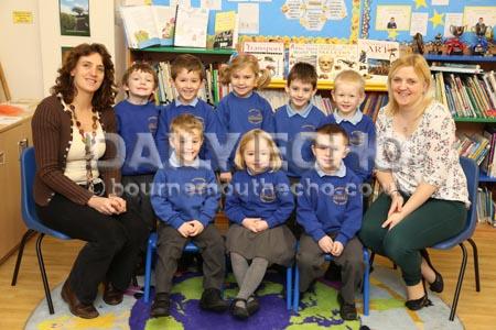 Reception children at Witchampton C of E First School with Teachers  Yana Williams and Kerry Goodwin