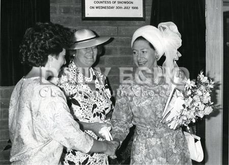 Princess Margaret opened three new buildings, Verwood CE first School, Ferndown Community Centre and Ferndown Library.  Here at the Library she met the youngest staff member Carol White, 1986.