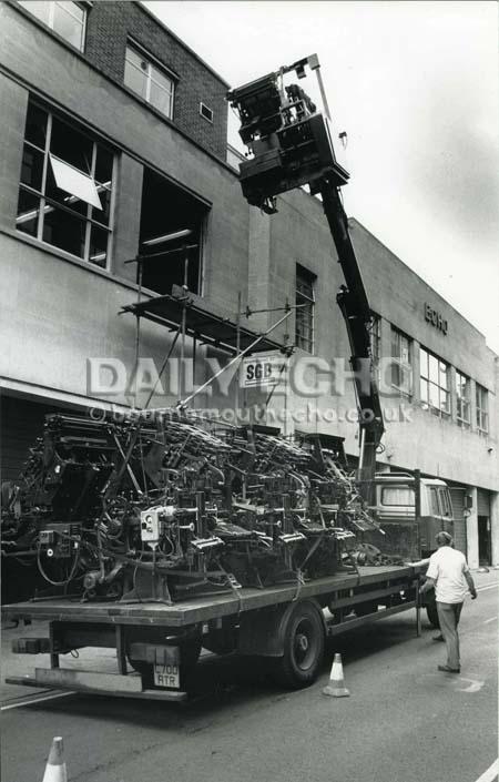 Daily Echo Bournemouth  the last linotype machines leave the Echo Building.  12  July 1987