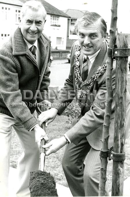 Actor  Bill Pertwee and the mayor Randolph meech launched Poole Councils Treescene campaign  by planting a tree in Stanley Green Road,1988.