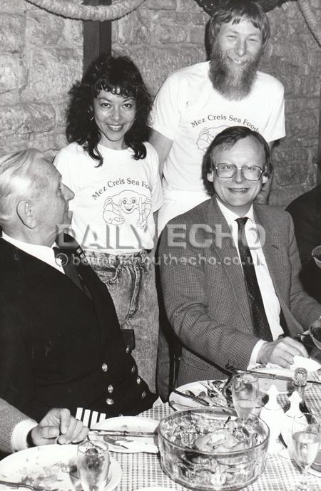 In May 1988 Fisheries Minister John Selwyn Gummer after discussing government proposals with Poole fishermen had lunch at Mex Creis restaurant in the High Street. Mr Gummer is seated right with Tony Batey and Jocelyne Ma-Tri of the restaurant and fisherie