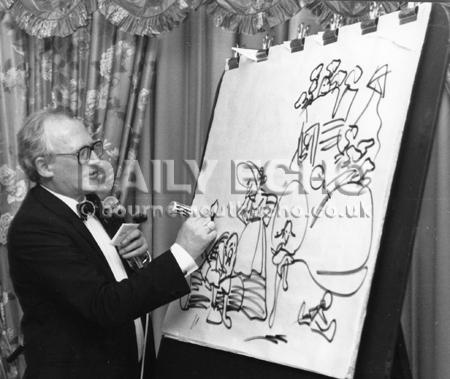 Cartoonist Bill Tidy was a dinner guest speaker at the Newspaper Society Conference at the Royal Bath Hotel in Bournemouth, 1988. 