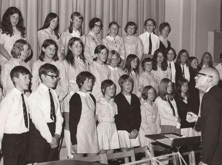 Wareham County Modern School choir with their conductor Mr Rooke at a summer concert in the school hall in 1970.